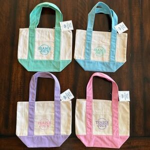 Canvas Mini Tote Bags Pastel Spring Colors -set of 4